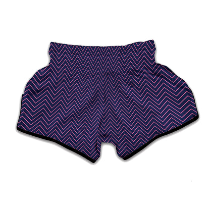 Navy And Pink Zigzag Pattern Print Muay Thai Boxing Shorts