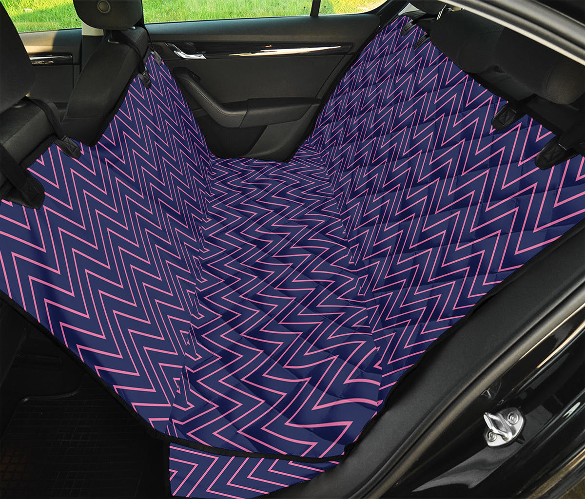 Navy And Pink Zigzag Pattern Print Pet Car Back Seat Cover