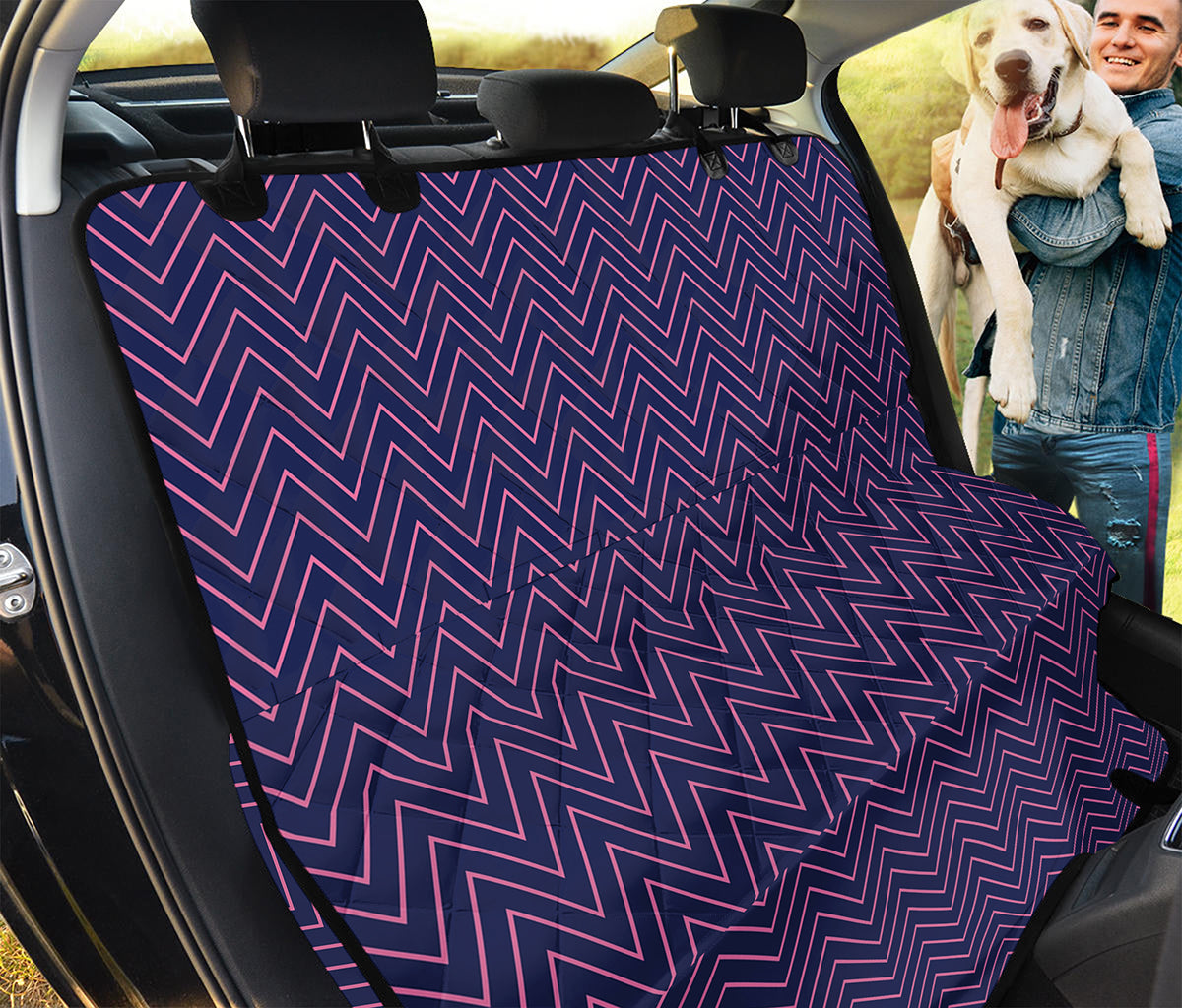 Navy And Pink Zigzag Pattern Print Pet Car Back Seat Cover