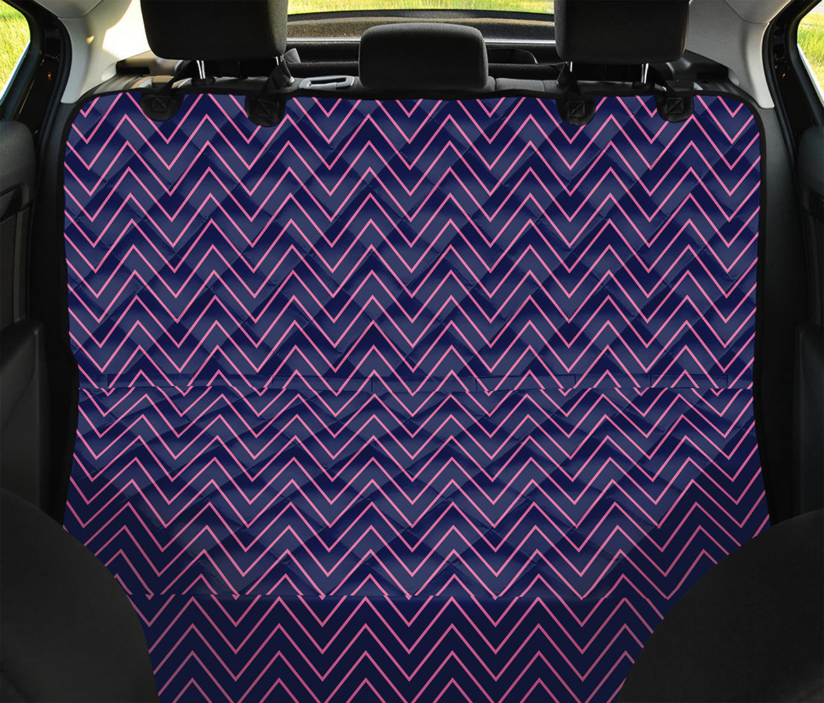 Navy And Pink Zigzag Pattern Print Pet Car Back Seat Cover