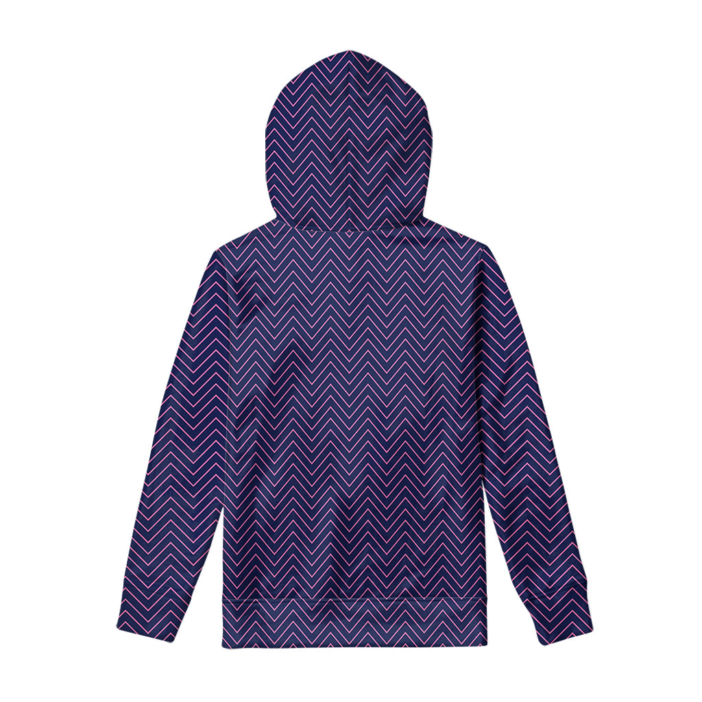 Navy And Pink Zigzag Pattern Print Pullover Hoodie