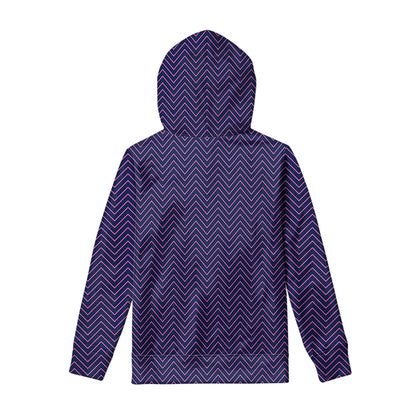 Navy And Pink Zigzag Pattern Print Pullover Hoodie