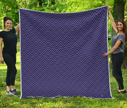 Navy And Pink Zigzag Pattern Print Quilt