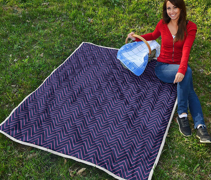 Navy And Pink Zigzag Pattern Print Quilt