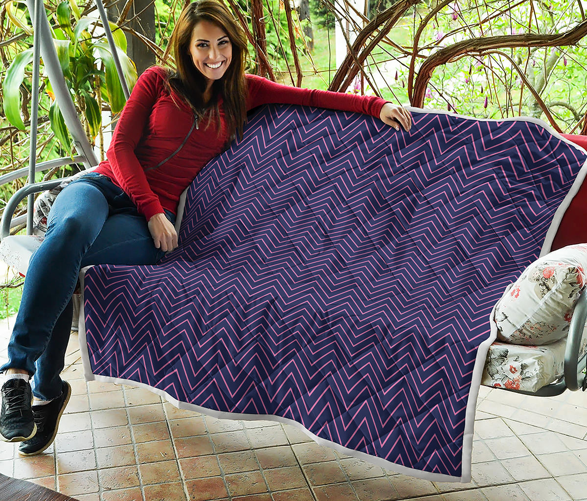 Navy And Pink Zigzag Pattern Print Quilt