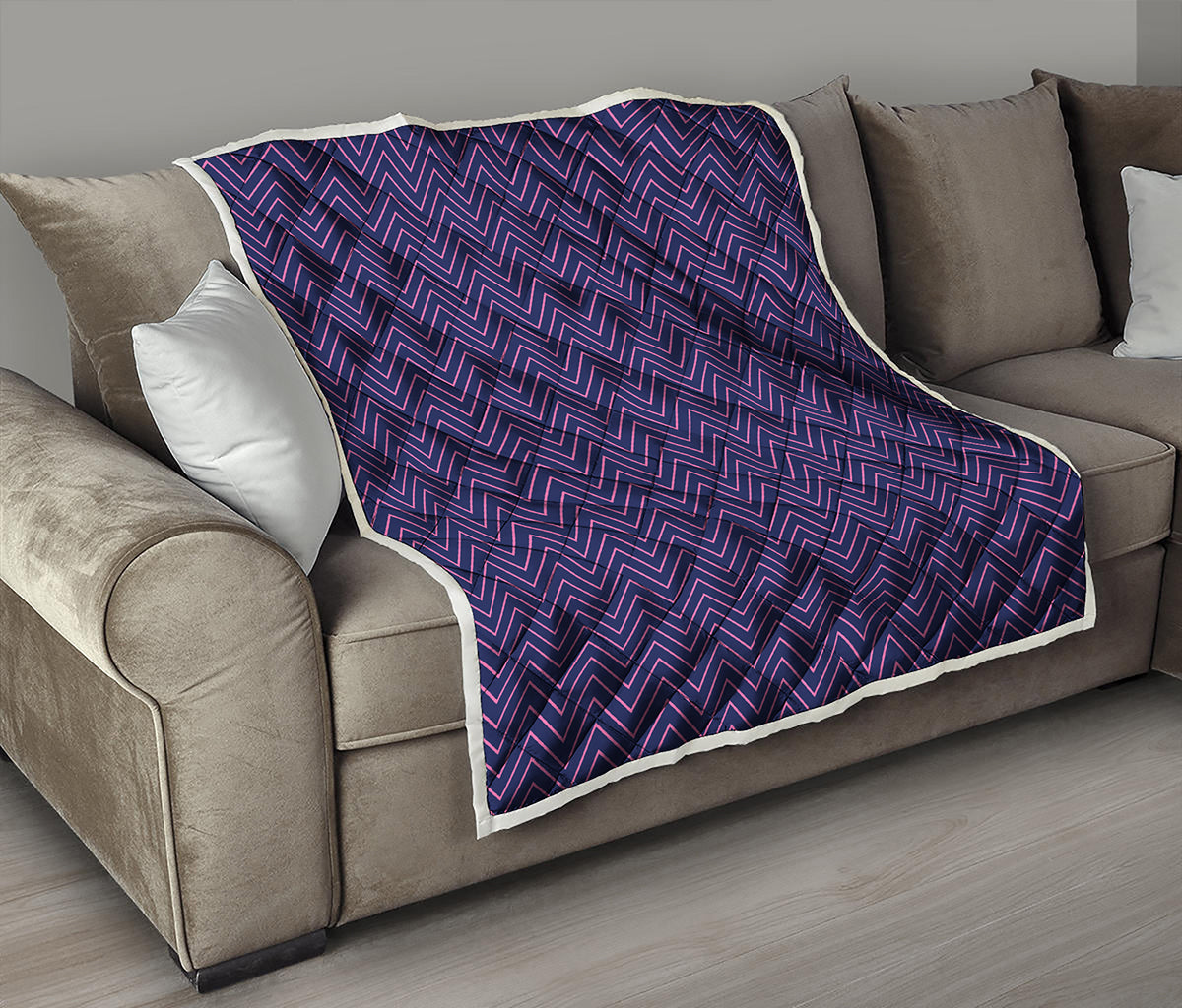 Navy And Pink Zigzag Pattern Print Quilt