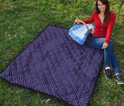 Navy And Pink Zigzag Pattern Print Quilt