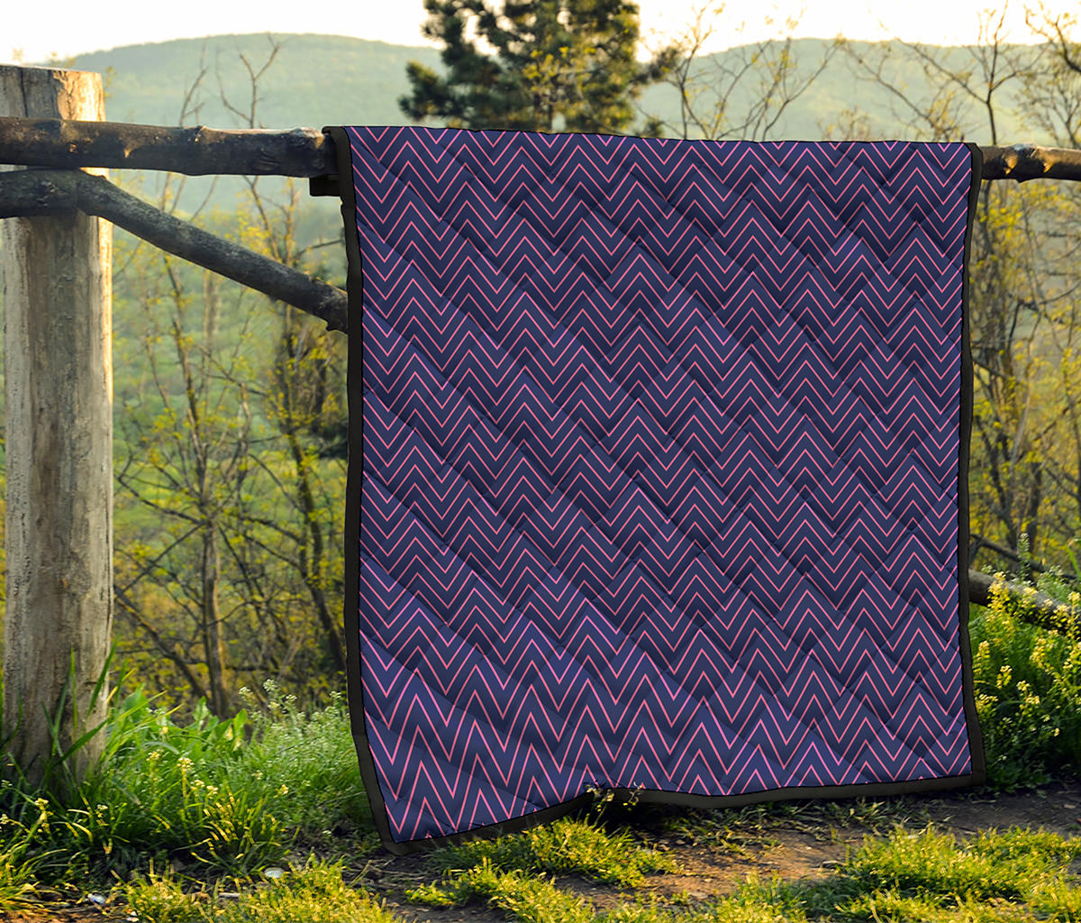 Navy And Pink Zigzag Pattern Print Quilt