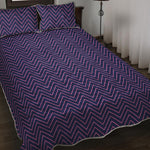 Navy And Pink Zigzag Pattern Print Quilt Bed Set
