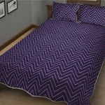 Navy And Pink Zigzag Pattern Print Quilt Bed Set