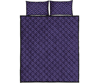 Navy And Pink Zigzag Pattern Print Quilt Bed Set