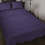 Navy And Pink Zigzag Pattern Print Quilt Bed Set