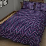 Navy And Pink Zigzag Pattern Print Quilt Bed Set