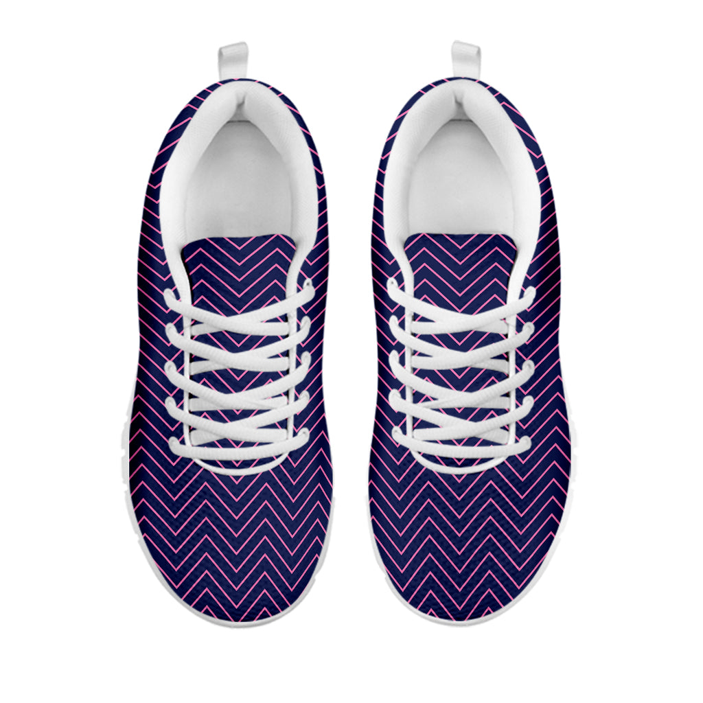 Navy And Pink Zigzag Pattern Print White Sneakers