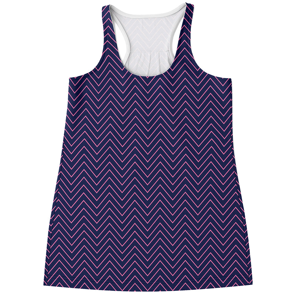 Navy And Pink Zigzag Pattern Print Women's Racerback Tank Top