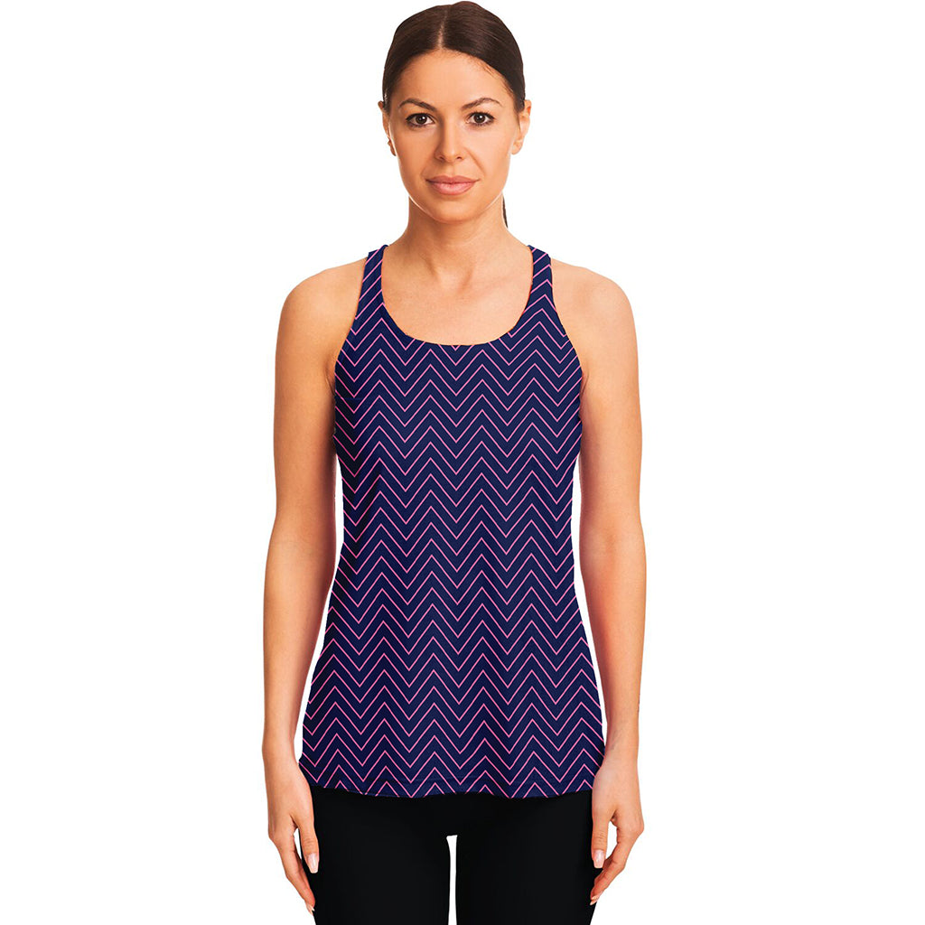 Navy And Pink Zigzag Pattern Print Women's Racerback Tank Top