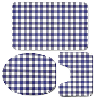 Navy And White Buffalo Check Print 3 Piece Bath Mat Set