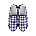 Navy And White Buffalo Check Print Black Slip On Shoes