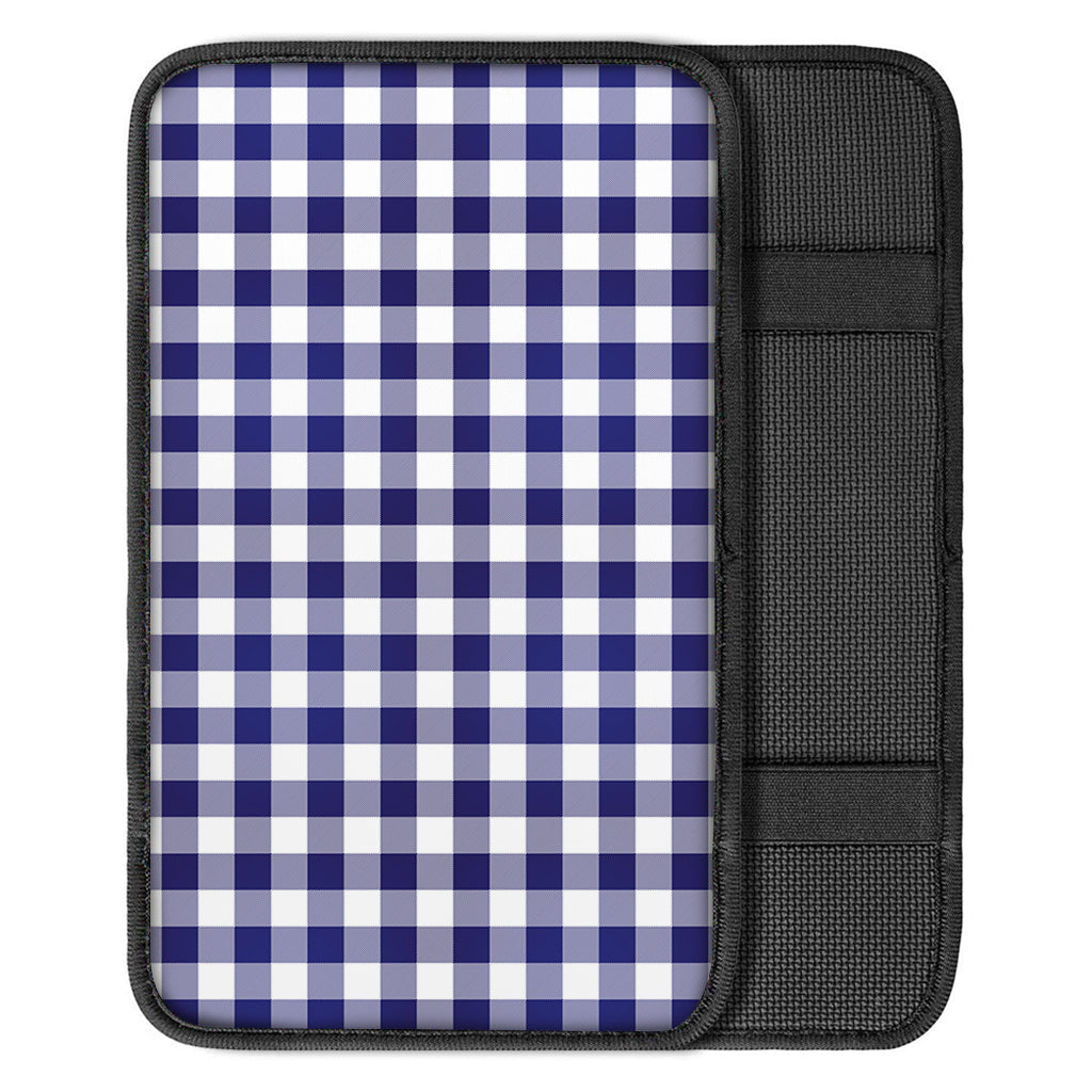 Navy And White Buffalo Check Print Car Center Console Cover