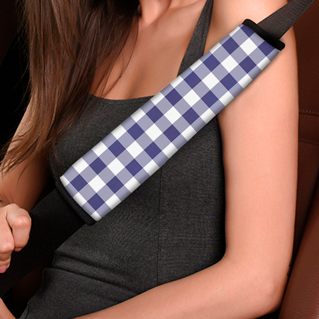 Navy And White Buffalo Check Print Car Seat Belt Covers