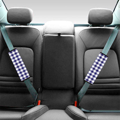 Navy And White Buffalo Check Print Car Seat Belt Covers