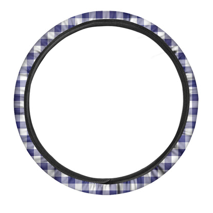 Navy And White Buffalo Check Print Car Steering Wheel Cover
