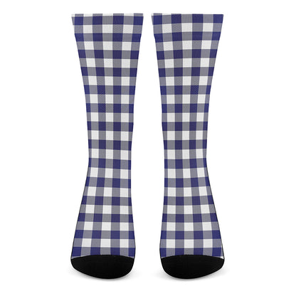 Navy And White Buffalo Check Print Crew Socks