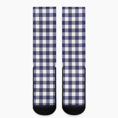 Navy And White Buffalo Check Print Crew Socks