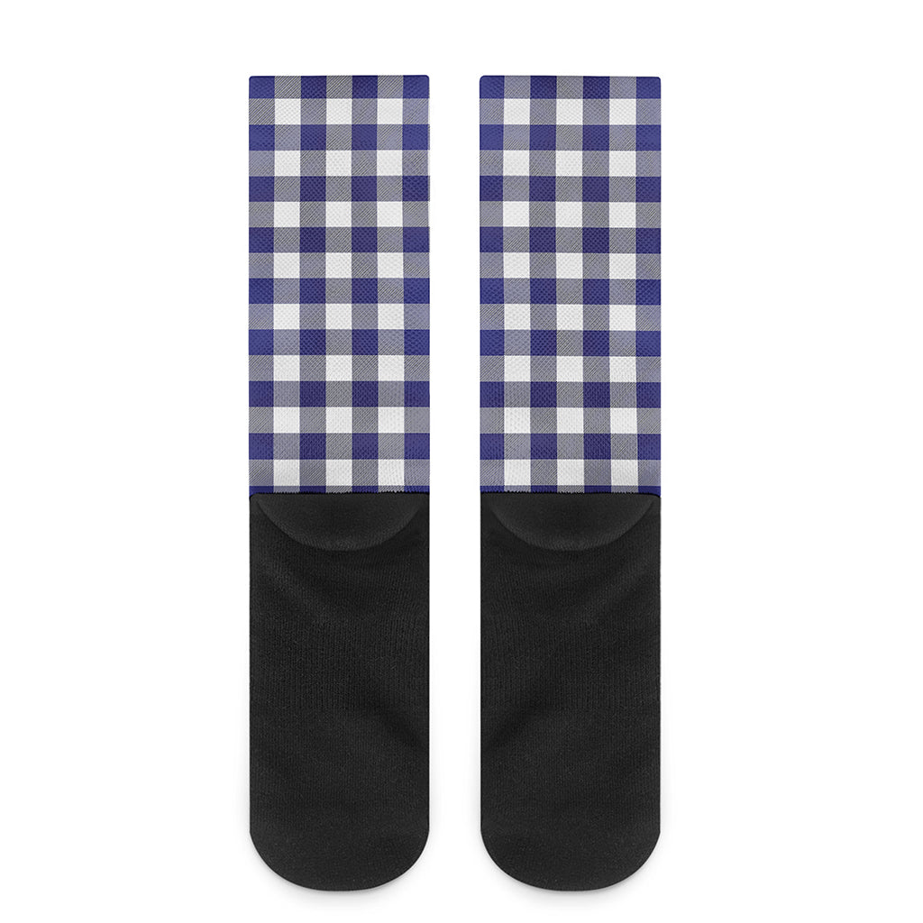 Navy And White Buffalo Check Print Crew Socks