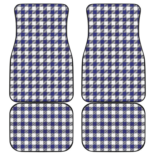 Navy And White Buffalo Check Print Front and Back Car Floor Mats