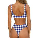 Navy And White Buffalo Check Print Front Bow Tie Bikini