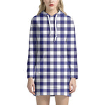 Navy And White Buffalo Check Print Hoodie Dress