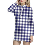 Navy And White Buffalo Check Print Hoodie Dress