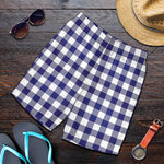 Navy And White Buffalo Check Print Men's Shorts