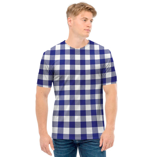 Navy And White Buffalo Check Print Men's T-Shirt