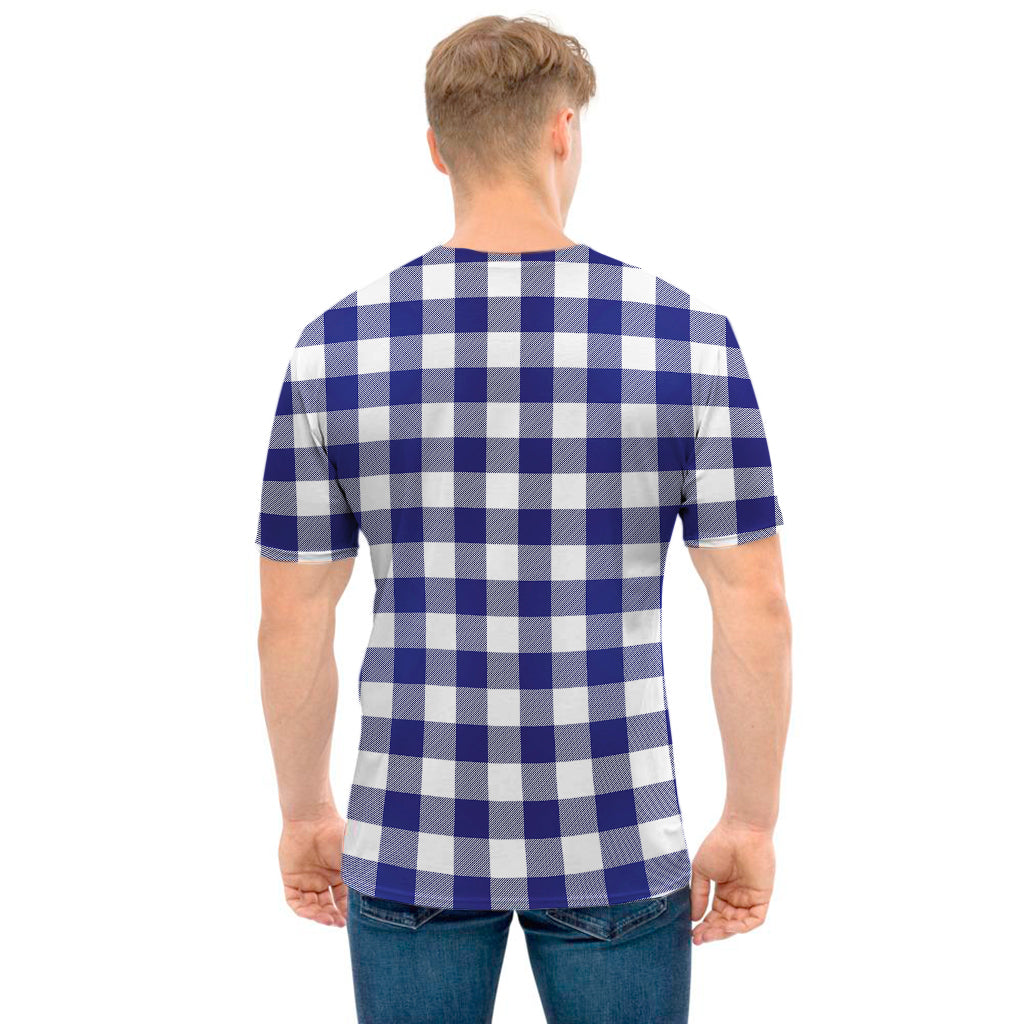 Navy And White Buffalo Check Print Men's T-Shirt