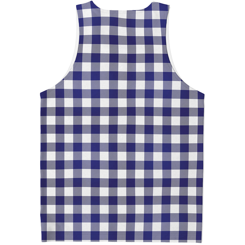 Navy And White Buffalo Check Print Men's Tank Top