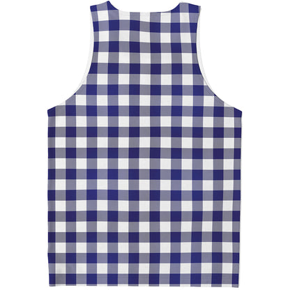 Navy And White Buffalo Check Print Men's Tank Top