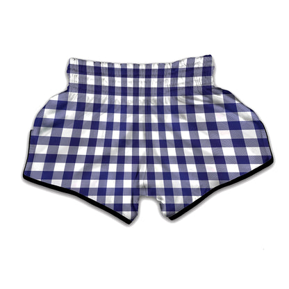 Navy And White Buffalo Check Print Muay Thai Boxing Shorts