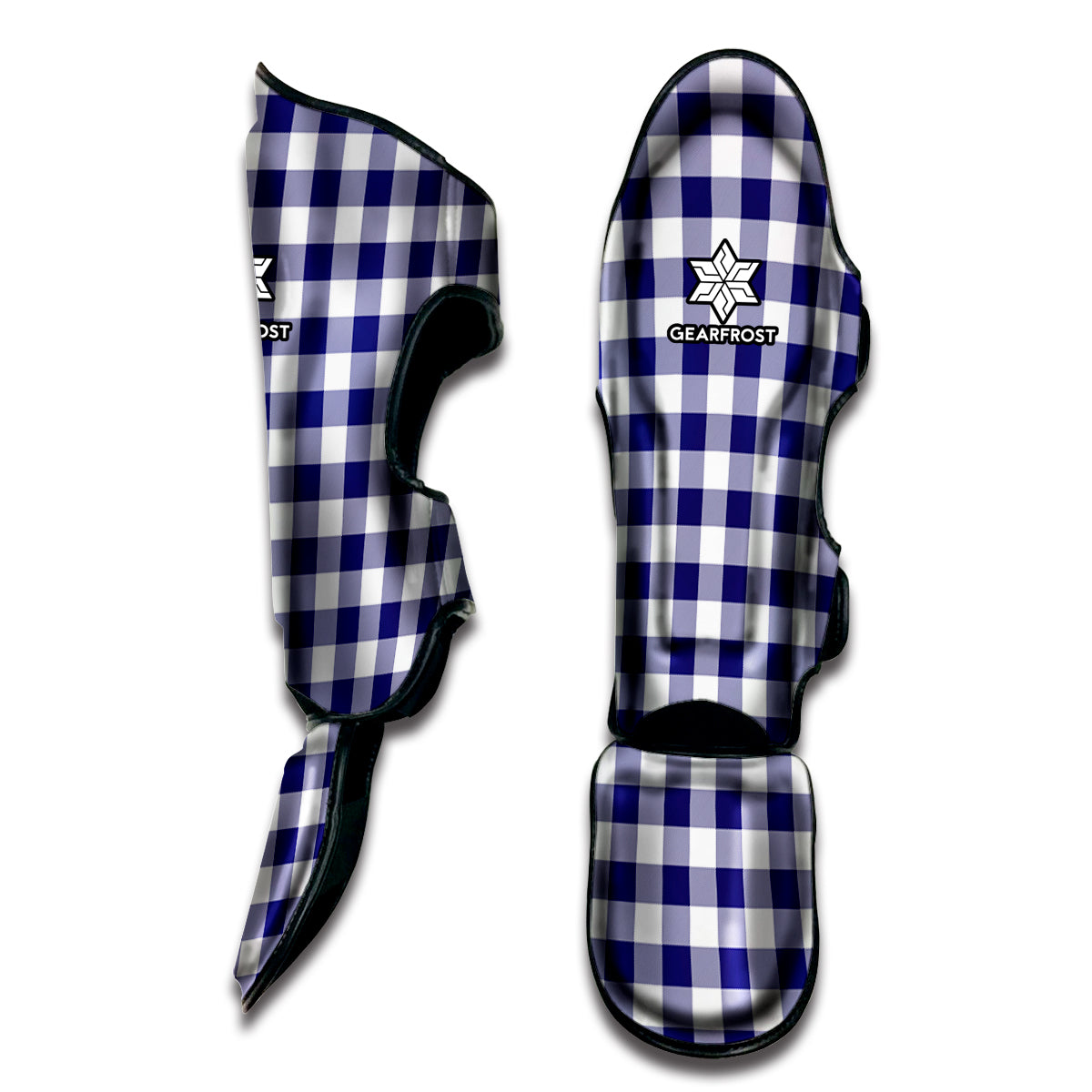 Navy And White Buffalo Check Print Muay Thai Shin Guard