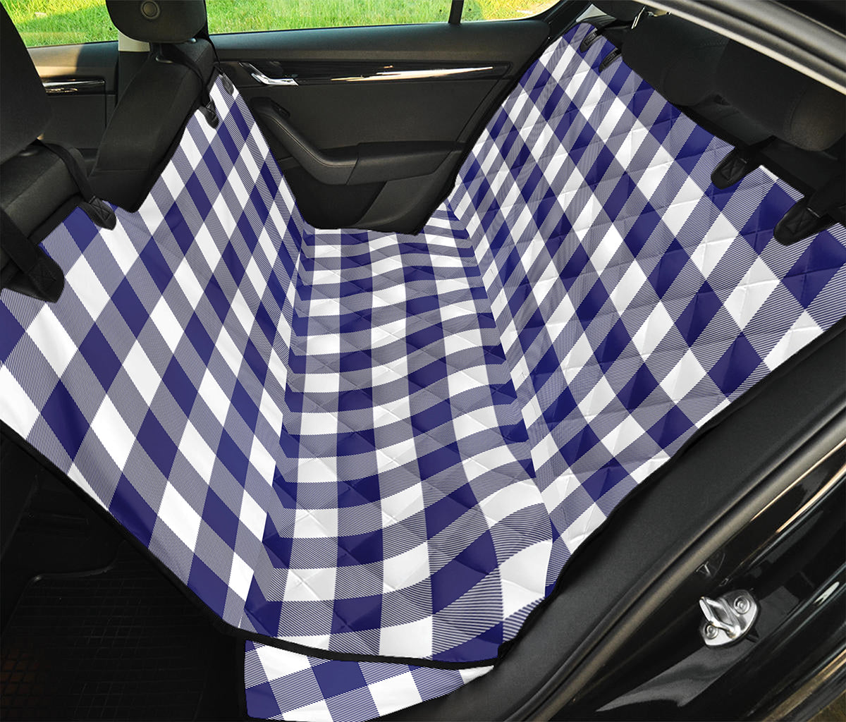 Navy And White Buffalo Check Print Pet Car Back Seat Cover