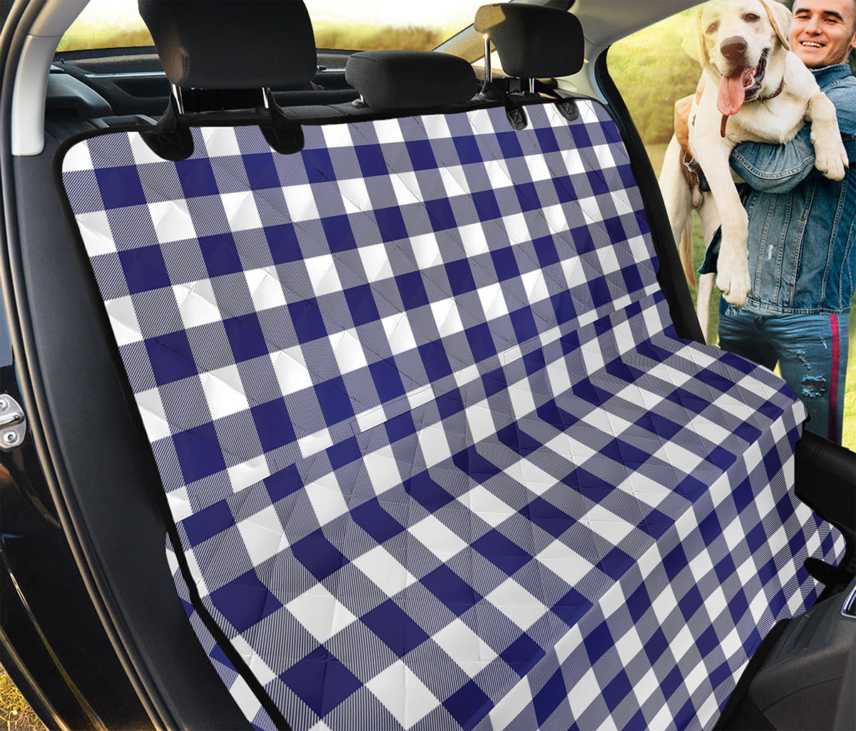 Navy And White Buffalo Check Print Pet Car Back Seat Cover