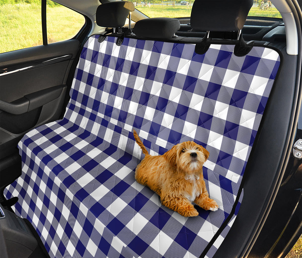 Navy And White Buffalo Check Print Pet Car Back Seat Cover