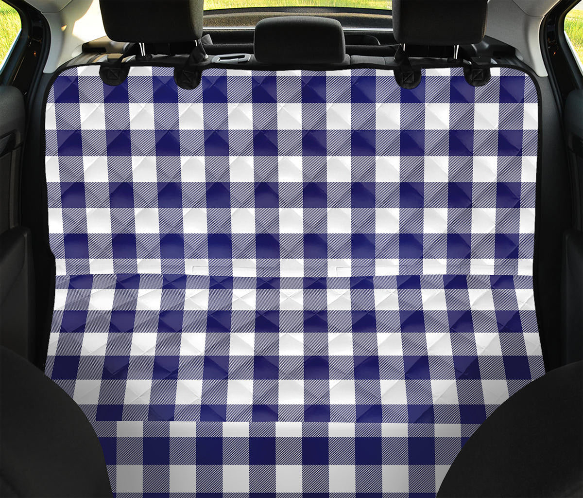Navy And White Buffalo Check Print Pet Car Back Seat Cover