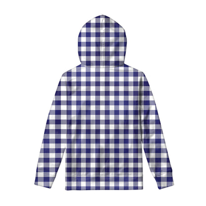 Navy And White Buffalo Check Print Pullover Hoodie