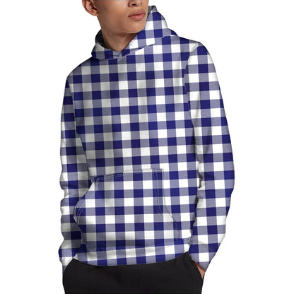 Navy And White Buffalo Check Print Pullover Hoodie