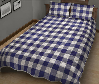 Navy And White Buffalo Check Print Quilt Bed Set