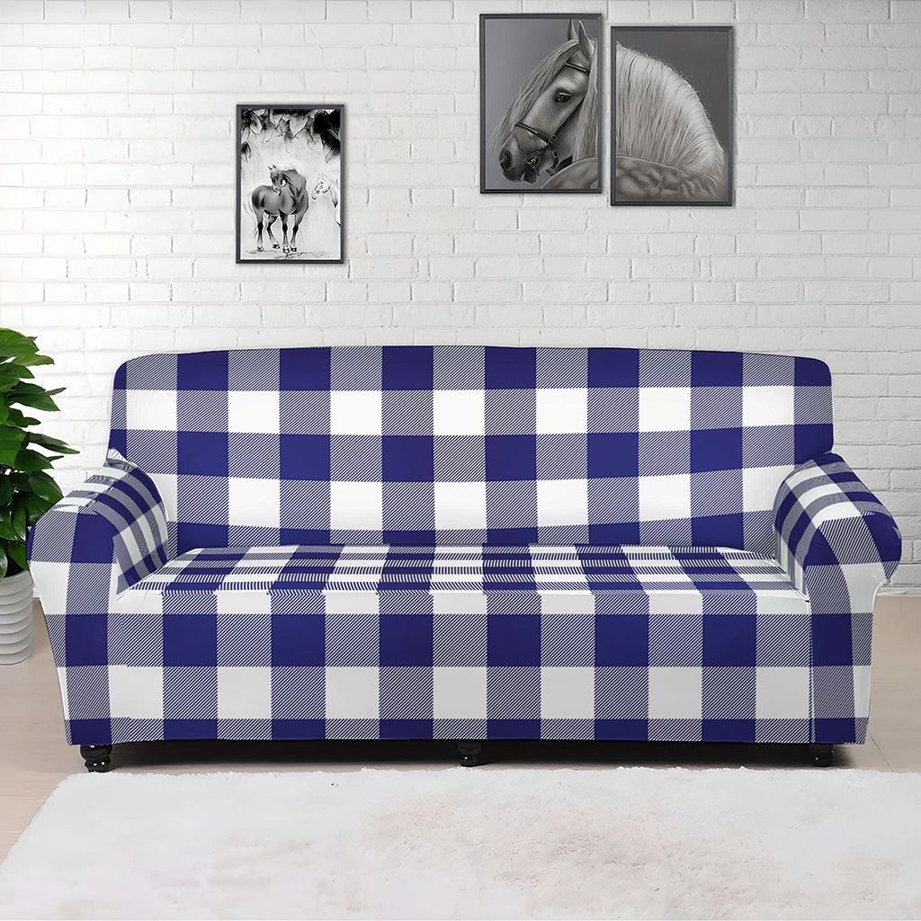 Navy And White Buffalo Check Print Sofa Cover