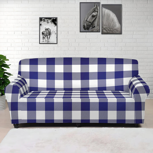 Navy And White Buffalo Check Print Sofa Cover