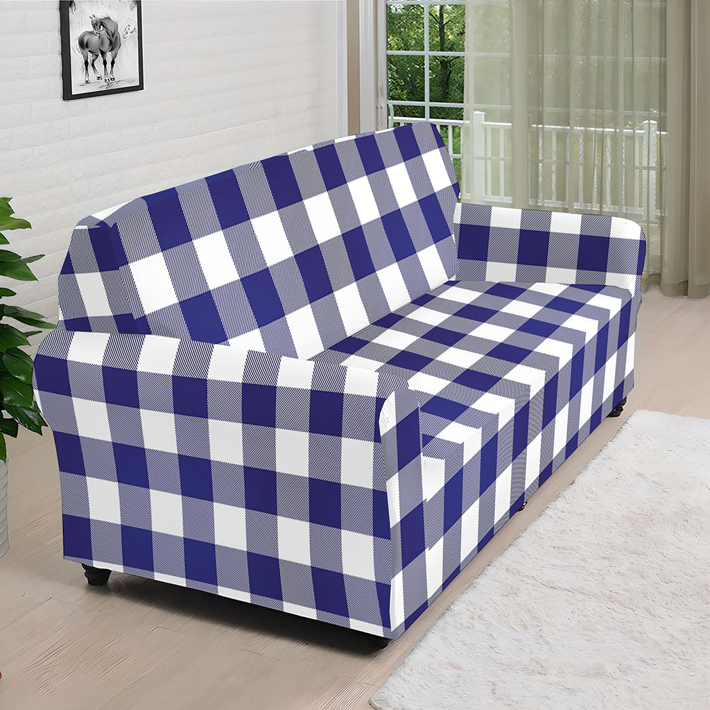 Navy And White Buffalo Check Print Sofa Cover
